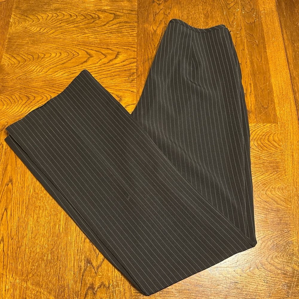 Y2K Black Pinstripe Pants Size 5 – Low Rise Flare Dress Trousers Officecore - Picture 6 of 9